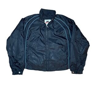 Vintage 90s Kids Youth Nike Track Jacket Zip Black Light Blue Trim Athletic SZ M